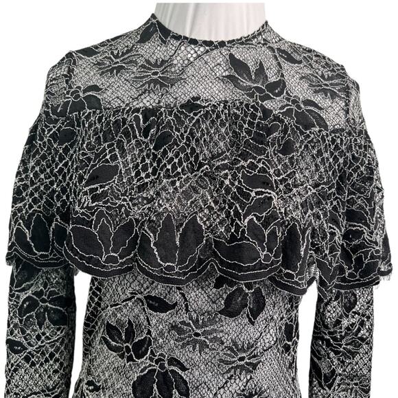 Zara Black Lace Blouse with Frill Long Sleeve S - Picture 6 of 7
